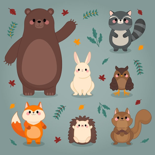 Progettazione disegnata a mano degli animali della foresta di autunno