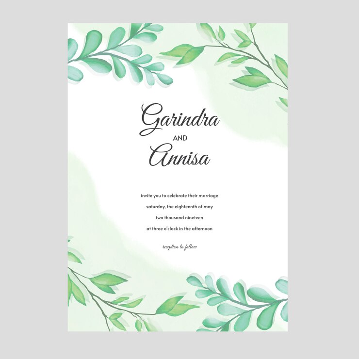 Progettazione elegante del modello della carta dell'invito di nozze dell'acquerello