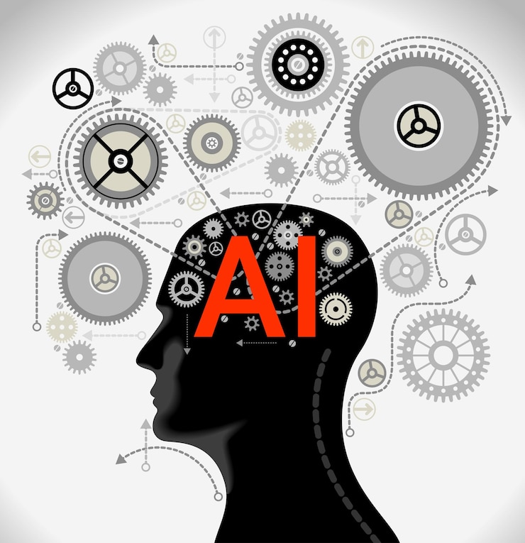 Vettore progettazione futuristica di un cervello di intelligenza artificiale con scheda a circuito sfondo digitale e tecnologico