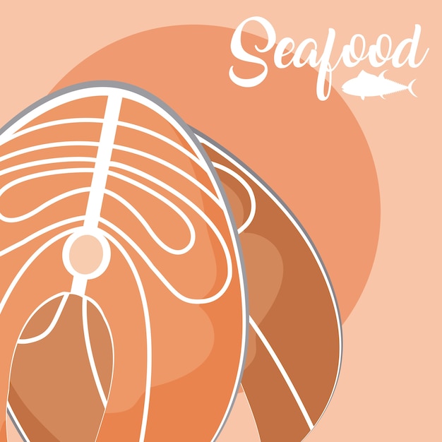Progettazione grafica dell&#39;illustrazione di vettore dell&#39;alimento di color salmone della bistecca di pesce