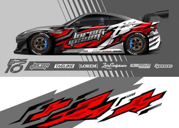 Progettazione grafica di adesivi per auto. Striscia astratta da corsa.