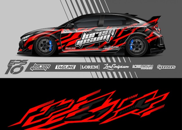 Progettazione grafica di adesivi per auto. Striscia astratta da corsa.