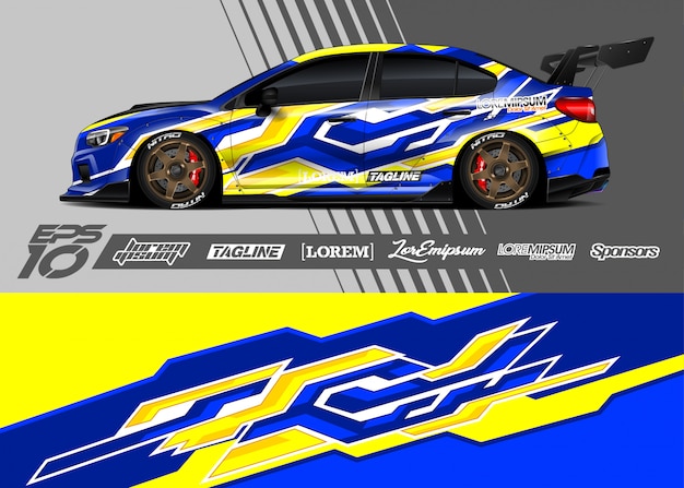 Progettazione grafica di adesivi per auto. Striscia astratta da corsa.