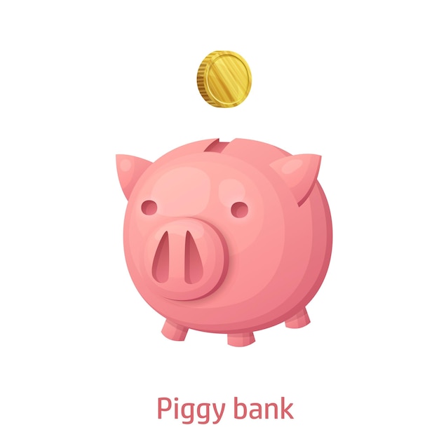 Progettazione grafica vettoriale rosa isolata su sfondo bianco Cartoon piggy bank con caduta
