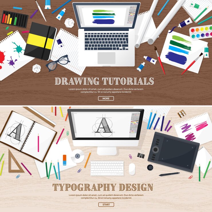 Vettore progettazione grafica web disegno e pittura sviluppo illustrazione schizzo interfaccia utente freelance