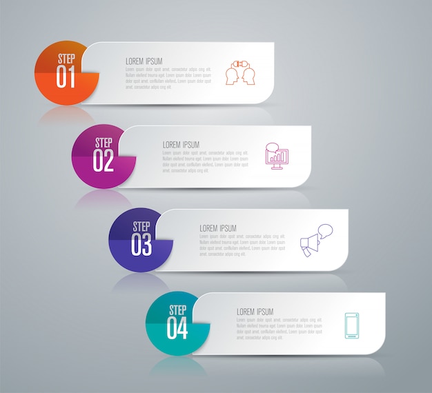 Progettazione infografica con passaggi o opzioni.