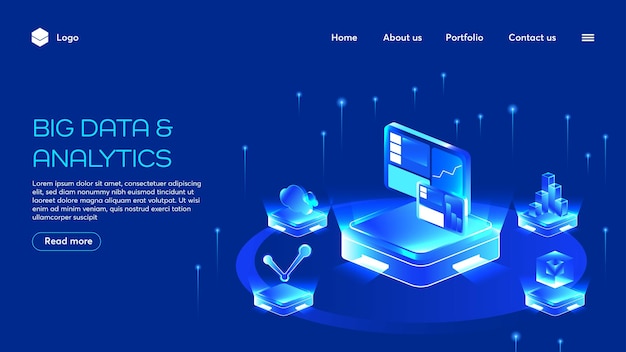 Progettazione isometrica della pagina di destinazione dell'analisi dei big data