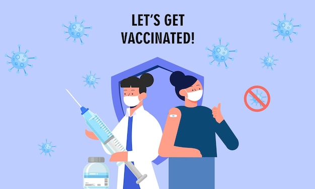 Progettazione piana di vettore dell'illustrazione della campagna di vaccinazione
