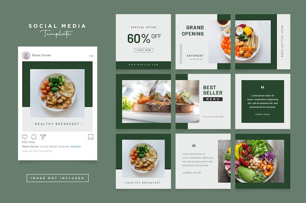 Progettazione piana vettoriale di post Instagram di cibo sano