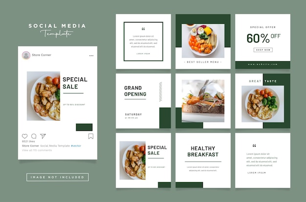 Progettazione piana vettoriale di post Instagram di cibo sano