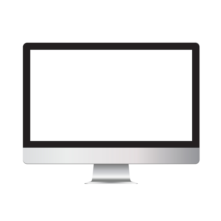Vettore progettazione realistica di un computer desktop con uno schermo vuoto vuoto. mock up monitor modello per atterraggi e presentazioni.