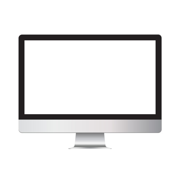 Vettore progettazione realistica di un computer desktop con uno schermo vuoto vuoto. mock up monitor modello per atterraggi e presentazioni.