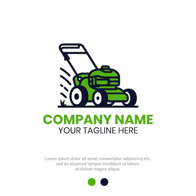Progettazione vettoriale del logo del tosaerba per il servizio di giardinaggio