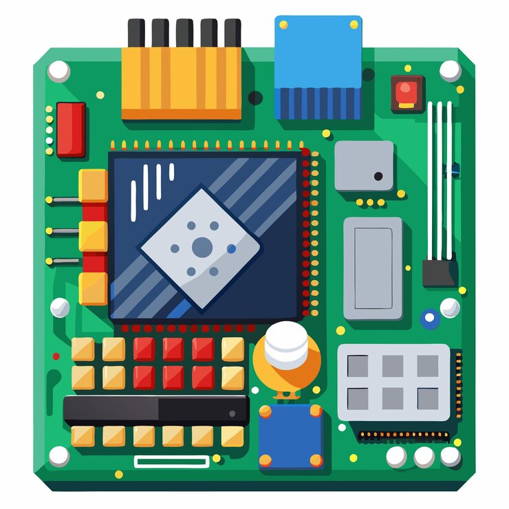 Vettore progettazione vettoriale dettagliata della scheda madre del computer hightech electronics graphics