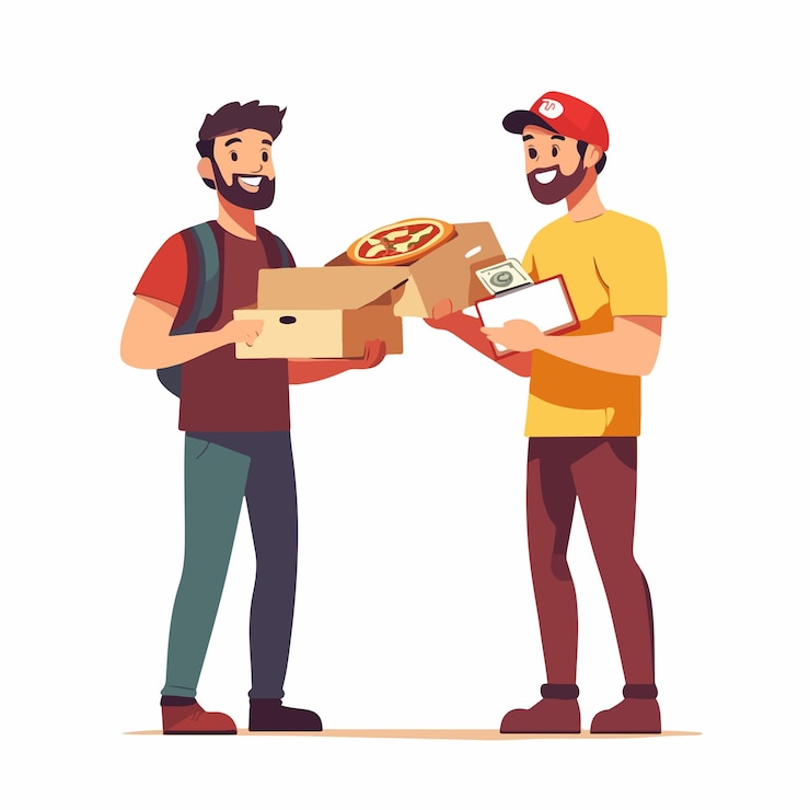 Vettore progettazione vettoriale piatta professionale della scatola di pizza per la consegna dei corrieri