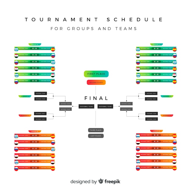 Programma di tornei colorati con design piatto