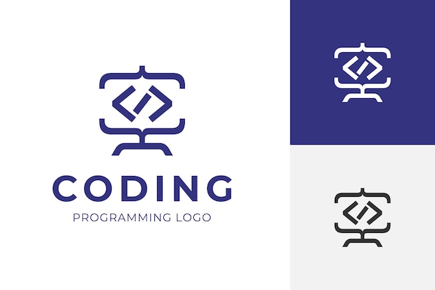Programming logo icons with Curly braces code combined screen computer design concept for a developer programmer and software platform
