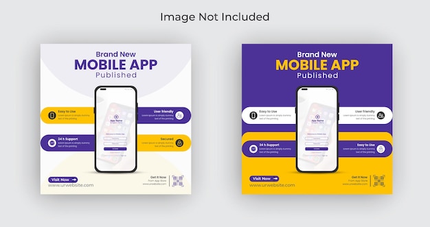 Promozione app mobile social media post banner instagram e modello banner web Vettore Premium