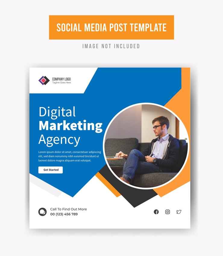 Promozione dei social media dell'agenzia di marketing digitale Post template design premium vector