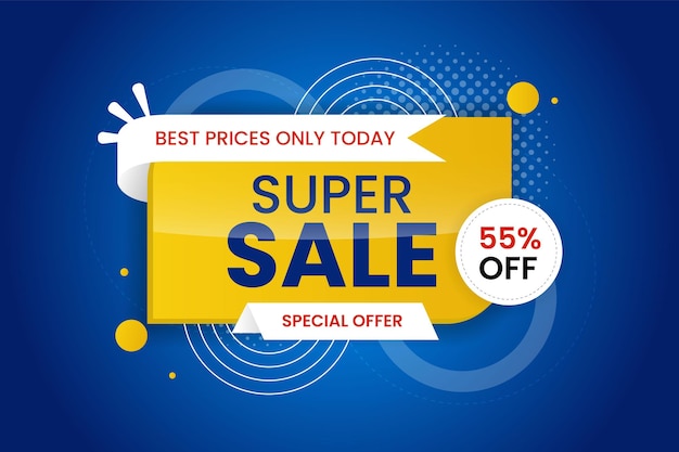 Promozione del banner di vendita vettoriale con sfondo blu e modello di banner di super offerta