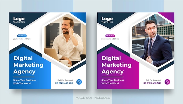 Promozione del marketing aziendale digitale post sui social media e design di banner web