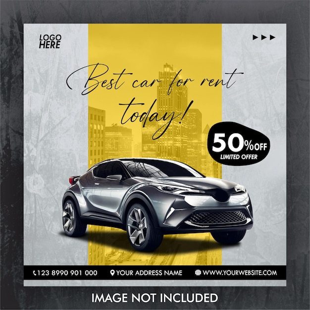 promozione del noleggio auto social media instagram post banner modello auto offerta speciale sconto 50 di sconto