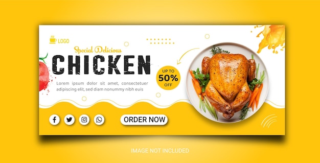 Promozione del pollo fritto e modello di banner per la copertina di facebook del ristorante