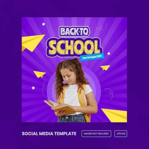 promozione del ritorno a scuola per il modello di banner sui social media vettore premium