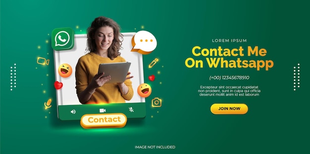 Promozione dell'account Whatsapp sul design della pagina web Vettore premium