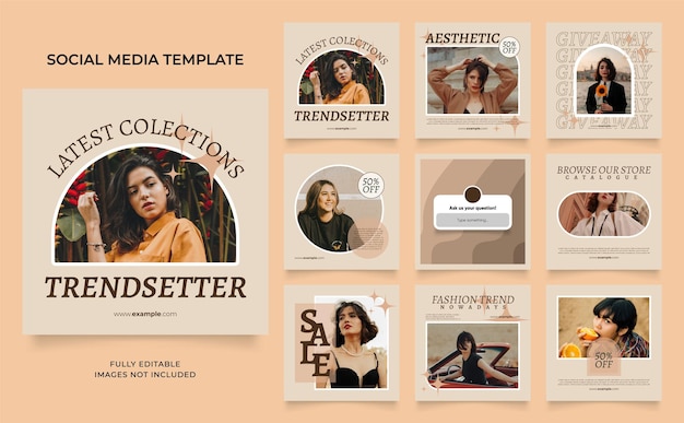 Promozione della vendita di moda banner modello di social media in marrone beige completamente modificabile instagram e poster di vendita organica di puzzle con cornice quadrata di facebook