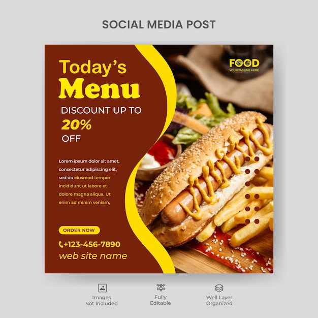 Promozione di banner alimentari sui social media e modello di progettazione post instagram