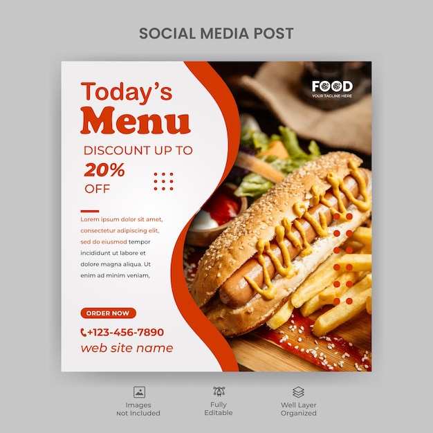 Promozione di banner alimentari sui social media e modello di progettazione post instagram