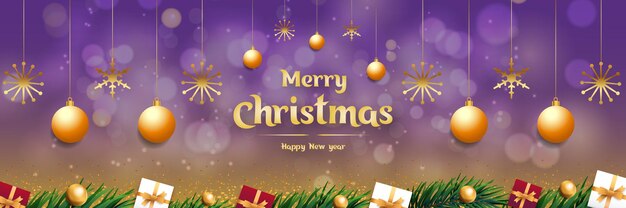 Promozione di sfondo di buon Natale con stelle dorate ed elementi di Natale realistici Vector