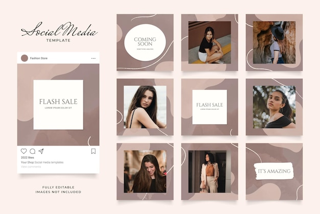 Promozione di vendita di banner modello di social media. puzzle con cornice quadrata instagram completamente modificabile.