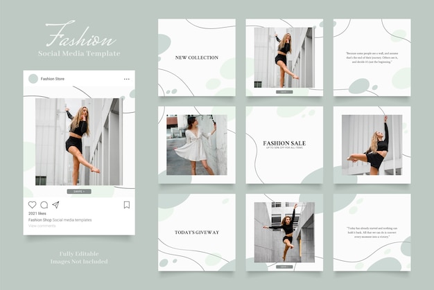 Promozione di vendita di moda banner modello social media. completamente modificabile instagram e facebook piazza post frame puzzle vendita organico bianco verde