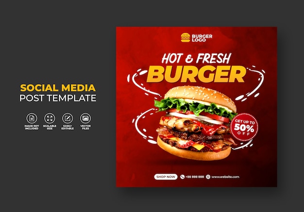 Promozione ristorante fast food hamburger per modello di social media.