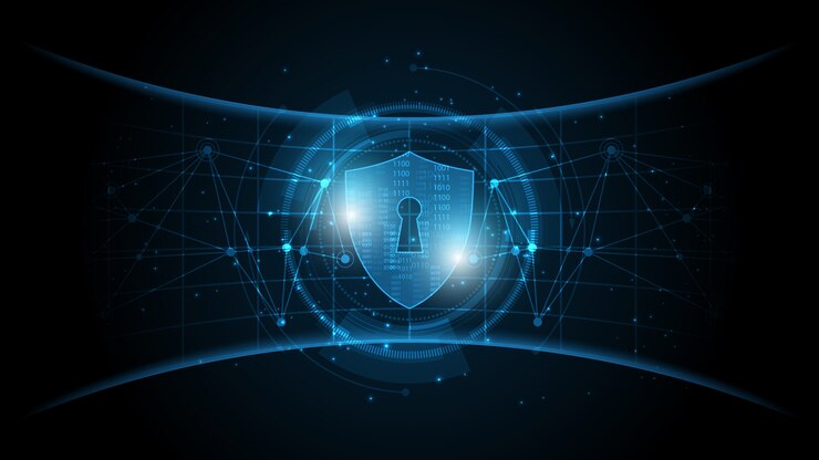 Vettore protetto concetto di sicurezza scudo guardia sicurezza cyber digitale sfondo tecnologia astratta