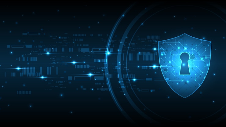 Vettore protetto concetto di sicurezza scudo guardia sicurezza cyber digitale sfondo tecnologia astratta