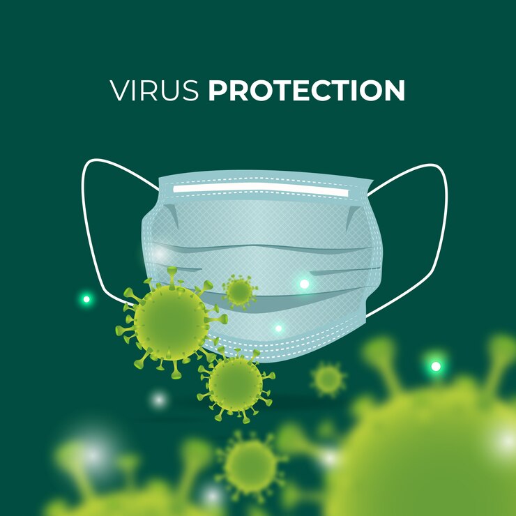 Protezione da virus con sfondo maschera medica