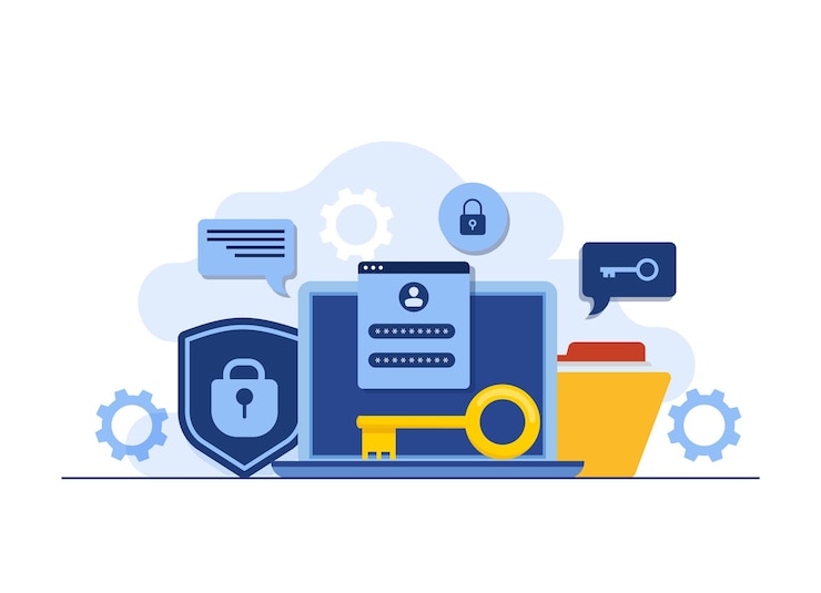 Vettore protezione dei dati personali e degli account accesso sicuro con password sicurezza informatica autenticazione di accesso