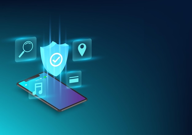 Protezione isometrica dello smartphone Sicurezza della rete e sicurezza del tuo concetto di dati Sicurezza informatica