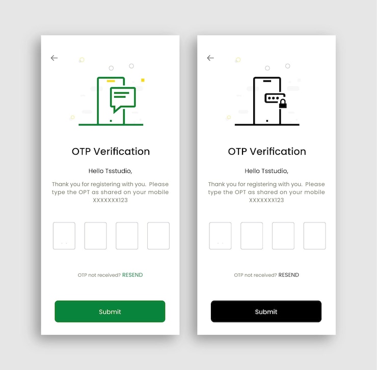 Protezione verificata di sicurezza schermo otp sicuro per l'interfaccia utente della pagina banner modello di app mobili