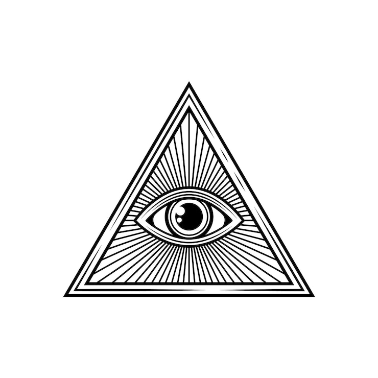 Vettore provvidenza occulta occhio magico religione esoterica segno nel disegno del tatuaggio piramide con piramide mason vista vettoriale e simbolo della visione sacro occhio magico