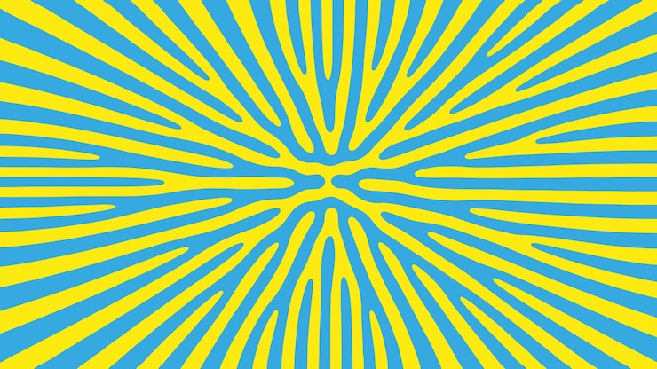 Vettore psicedelico blu giallo astratto sfondo vettore simmetria radiale modello pazzo
