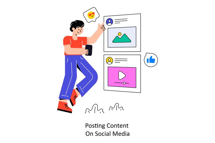 Vettore pubblicazione di contenuti sui social media design in stile piatto illustrazione vettoriale illustrazione di stock