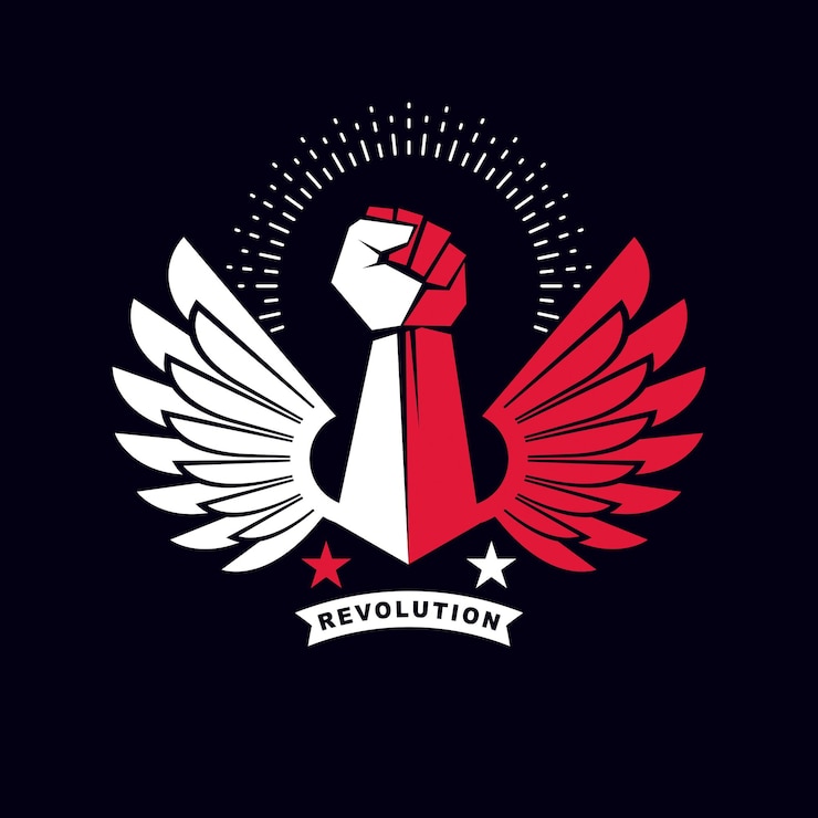 Vettore pugno forte di un simbolo vettoriale sportivo attivo creato utilizzando ali e stelle d'aquila. emblema astratto del club di combattimento.