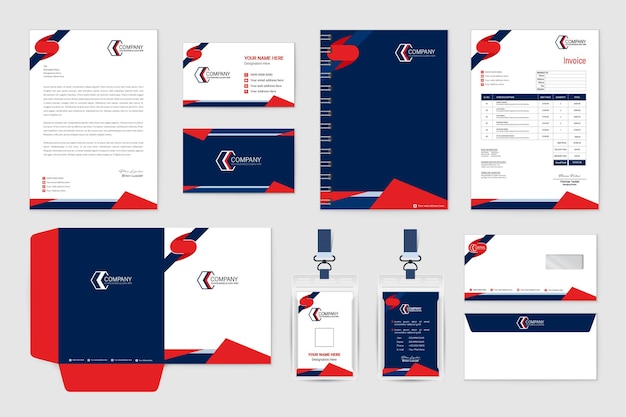 Pulisca il colore rosso e blu stazionario di progettazione stazionaria di affari corporativi
