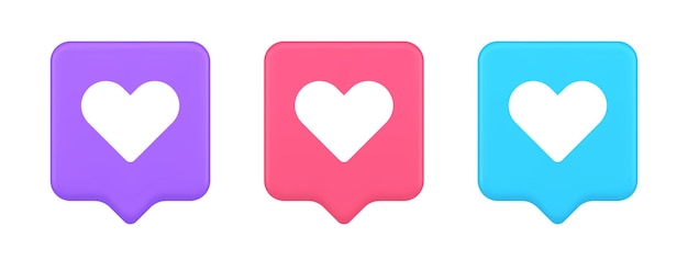 Pulsante dell'interfaccia mobile dell'applicazione di incontri con l'icona 3d di comunicazione del social network del cuore
