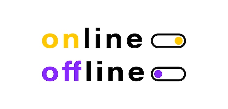Vettore pulsante online e offline con interruttore design per l'app mobile del sito web e il browser illustrazione vettoriale