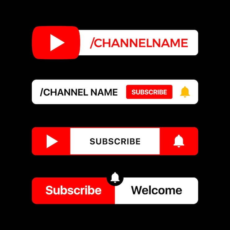 Vettore pulsante youtube imposta youtube terzo canale youtube inferiore nome iscriviti illustrazione vettoriale su sfondo nero